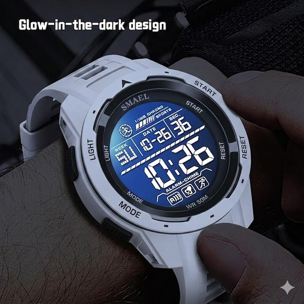 Men’s Sports Electronic Watch – Stopwatch, Alarm & Water Resistance