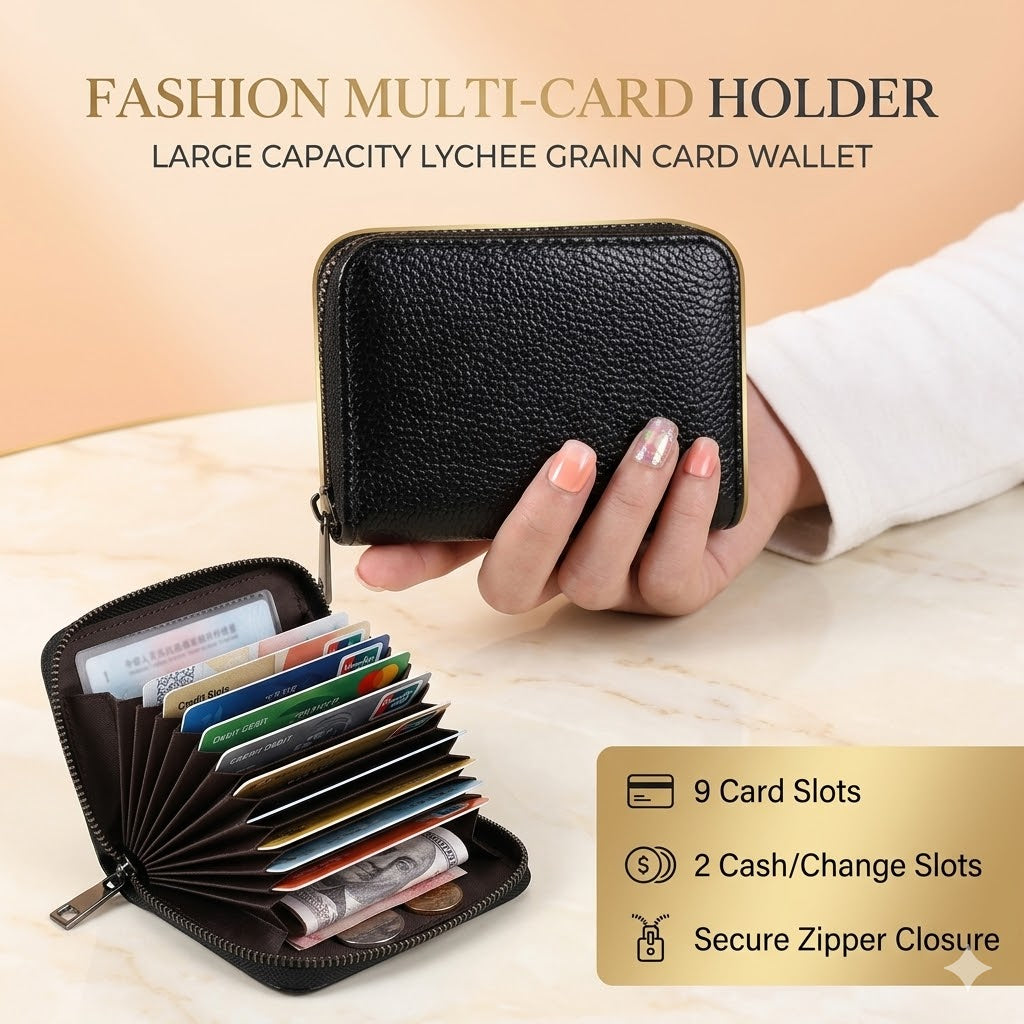 Fashion Multi-Card Holder – Large Capacity Lychee Grain Card Wallet