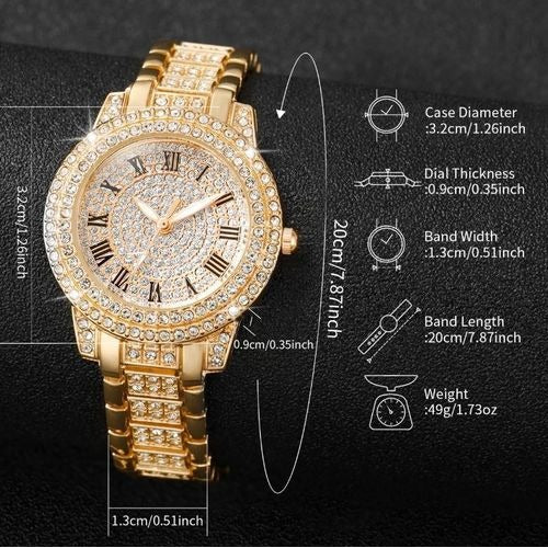 Luxury Women’s Fashion Watch & Jewelry Set – Gold, Silver & Rose Gold Bling Gift Set