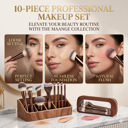 10 Piece Professional Makeup Set – Foundation, Blush, Loose Powder & Makeup Brushes