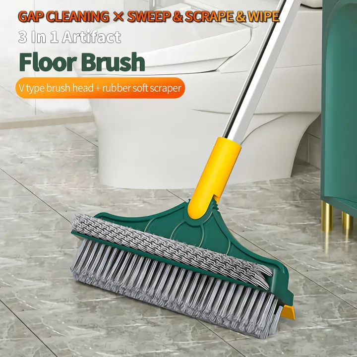 3 in 1 Long Handle Floor Scrub Brush – Multi-Purpose Spin Cleaning Tool