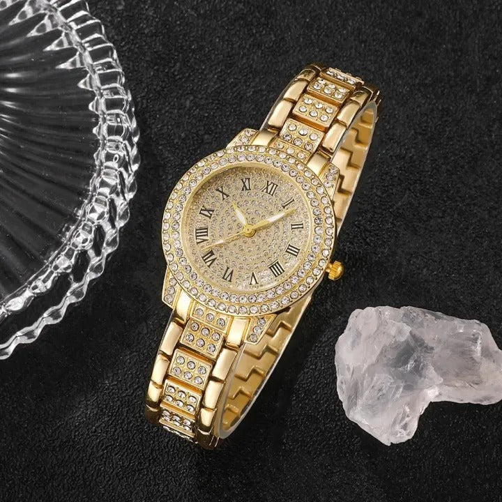 Luxury Women’s Fashion Watch & Jewelry Set – Gold, Silver & Rose Gold Bling Gift Set