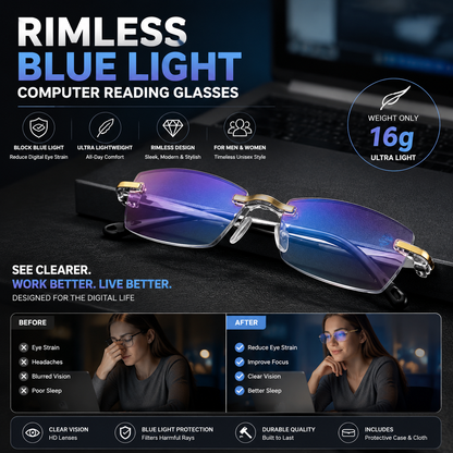 Rimless Blue Light Computer Reading Glasses for Men & Women