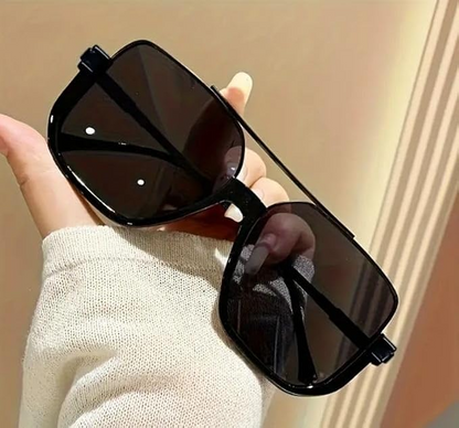 Retro Square Rimless Vintage Double Bridge Half Frame Sunglasses