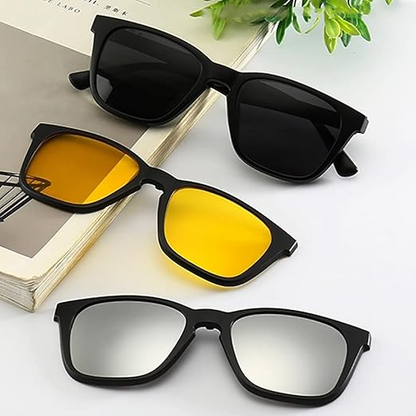 5 in 1 Magnetic Clip On Sunglasses – Polarized Interchangeable Eyewear
