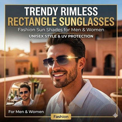 Trendy Rimless Rectangle Sunglasses – Fashion Sun Shades for Men & Women