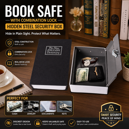 Book Safe with Combination Lock Hidden Steel Security Box