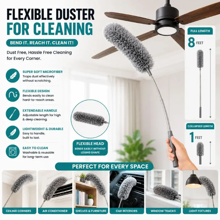 Telescopic Electrostatic Feather Duster – Extendable Dust Cleaning Tool