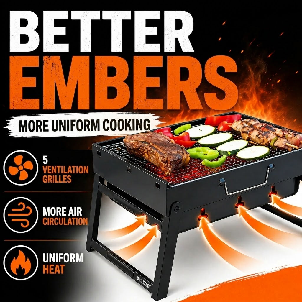 Foldable Japanese Charcoal BBQ Grill – Portable Cast Iron Camping Barbecue for 3–5 People