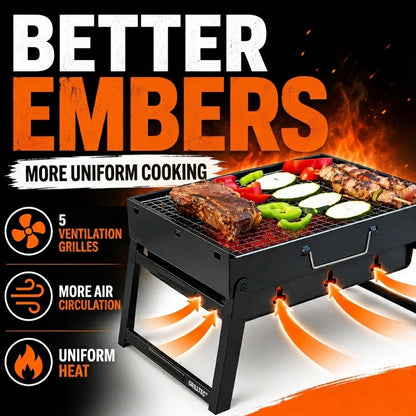 Foldable Japanese Charcoal BBQ Grill – Portable Cast Iron Camping Barbecue for 3–5 People