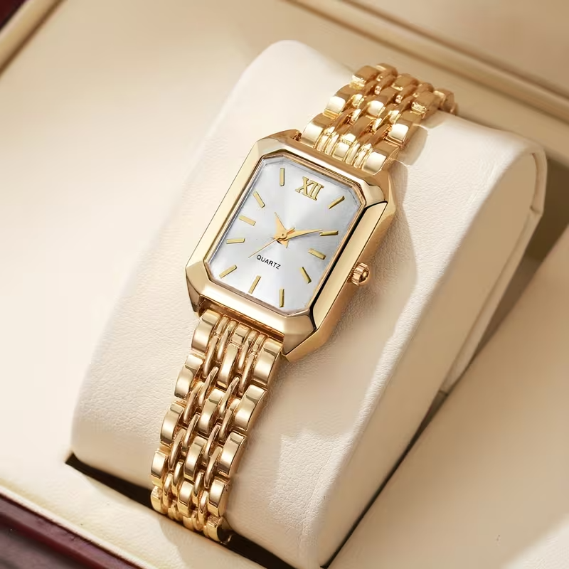 Trendy Square Women’s Watch – Elegant Gold Strap Fashion Quartz Watch