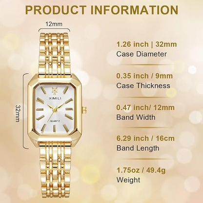 Trendy Square Women’s Watch – Elegant Gold Strap Fashion Quartz Watch