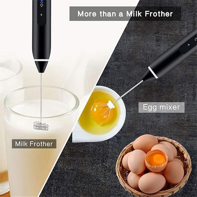 USB Rechargeable Double Whisk Milk Frother – 3 Speed Electric Hand Mixer