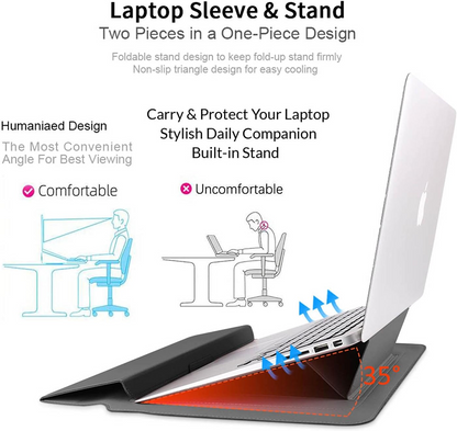 Luxury PU Leather Laptop Sleeve – Slim Protective Case with Stand Function