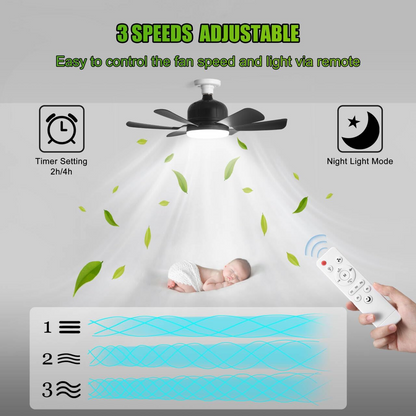 2 in 1 LED Ceiling Fan Light with Remote – Dimmable Socket 6 Blade Fan Lamp