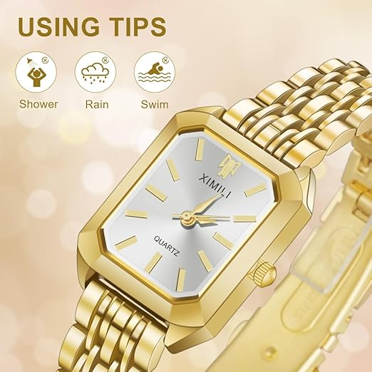 Trendy Square Women’s Watch – Elegant Gold Strap Fashion Quartz Watch
