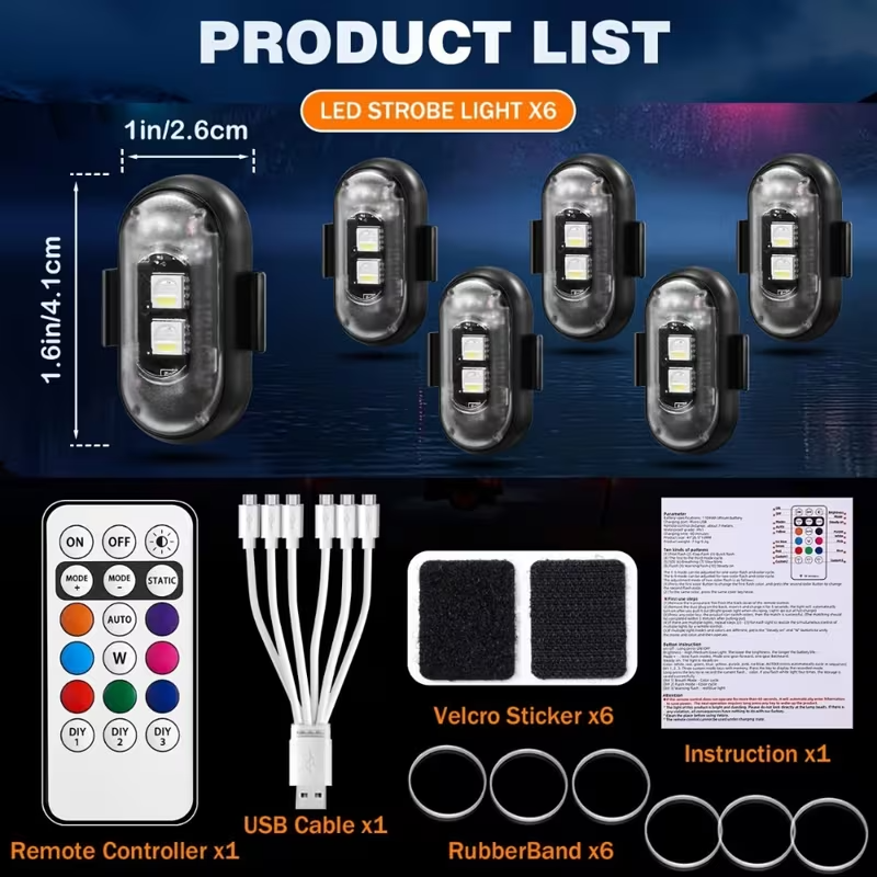 Wireless Remote Control LED Warning Lights – Universal Flashing Navigation Lights for Vehicles