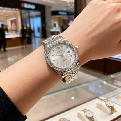 Luxury Diamond Women’s Watch – Elegant Quartz Timepiece with Calendar