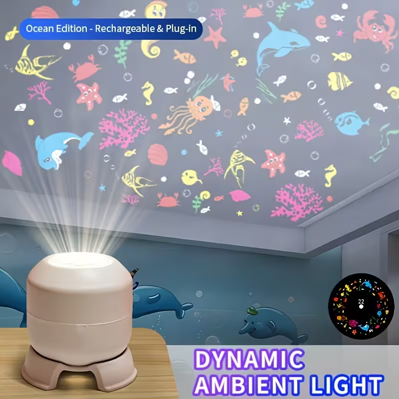 Dynamic Rotating LED Projector Light – USB Rechargeable Touch Control Ambient Lamp