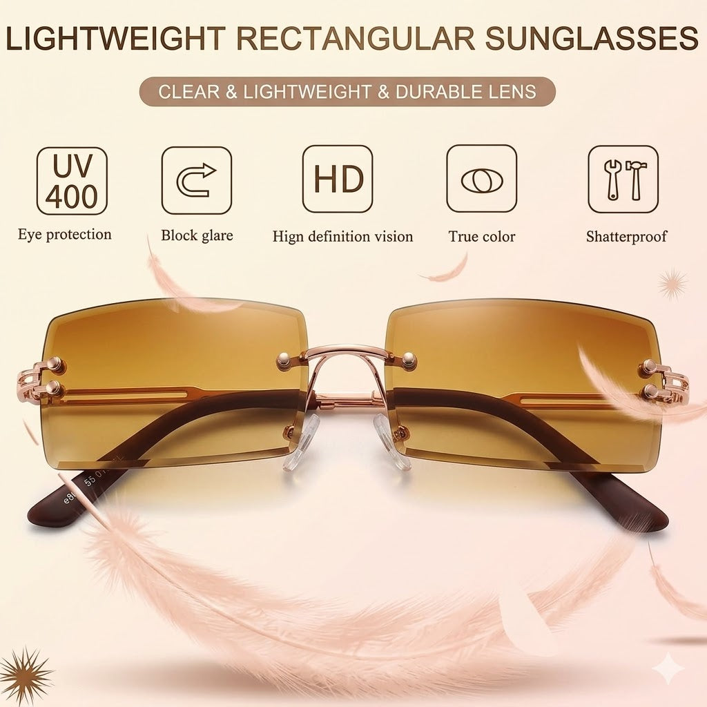 Brown & Gold Rectangular Women Sunglasses – Bold, Trendy & Timeless Style