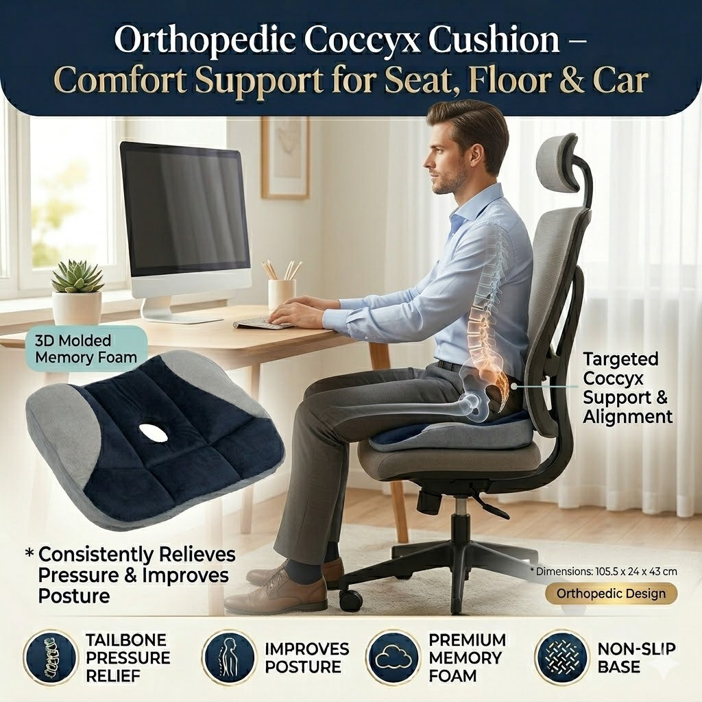 Orthopedic Coccyx Cushion – Comfort Support for Seat, Floor & Car