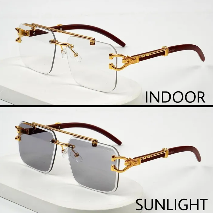 Luxury Rimless Sunglasses – Leopard Hinge UV400 Gradient Lens Design