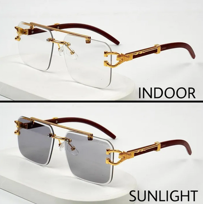 Luxury Rimless Sunglasses – Leopard Hinge UV400 Gradient Lens Design