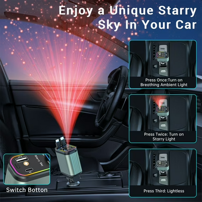 4 in 1 Starlight Car Charger – Fast Charging with Retractable Cables