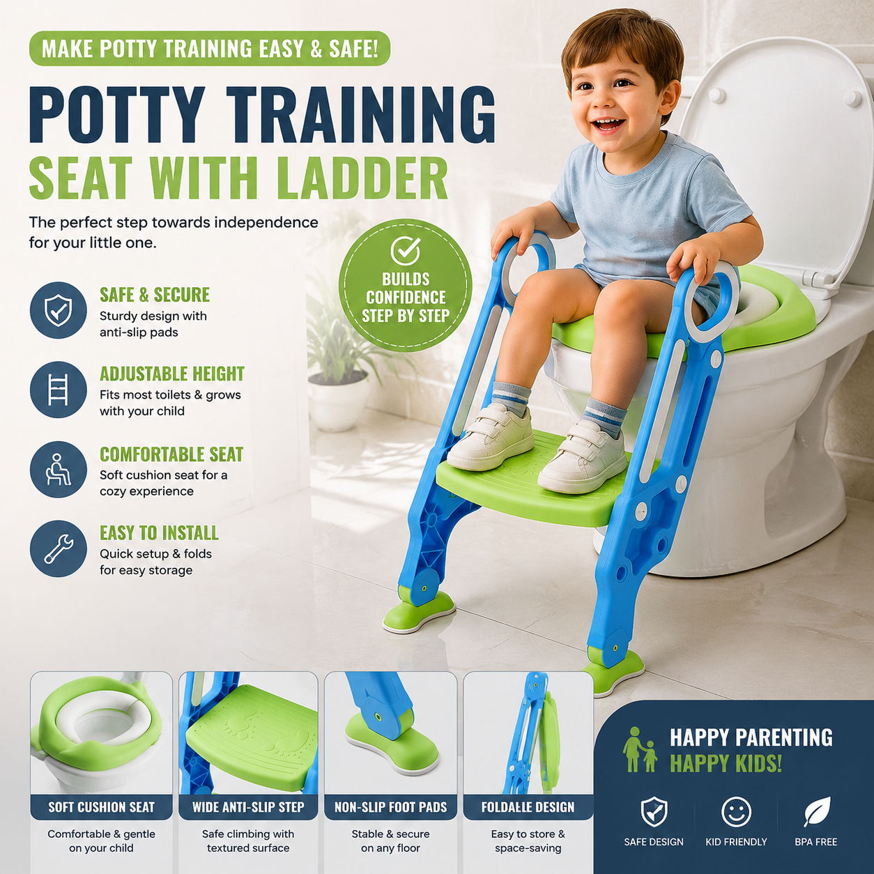 Baby Kids Potty Training Seat with Ladder – Adjustable Toilet Trainer for Toddlers