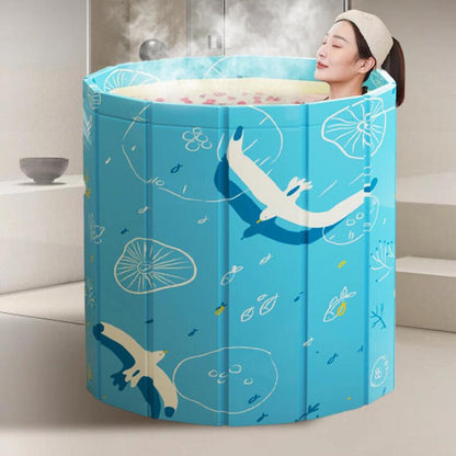 Portable Folding Bath Tub – Thickened PVC Cartoon Pattern Hot & Cold Bath
