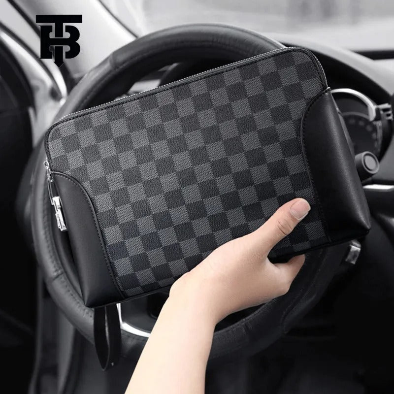 Luxury Men’s Vintage Clutch Wallet — Check Design