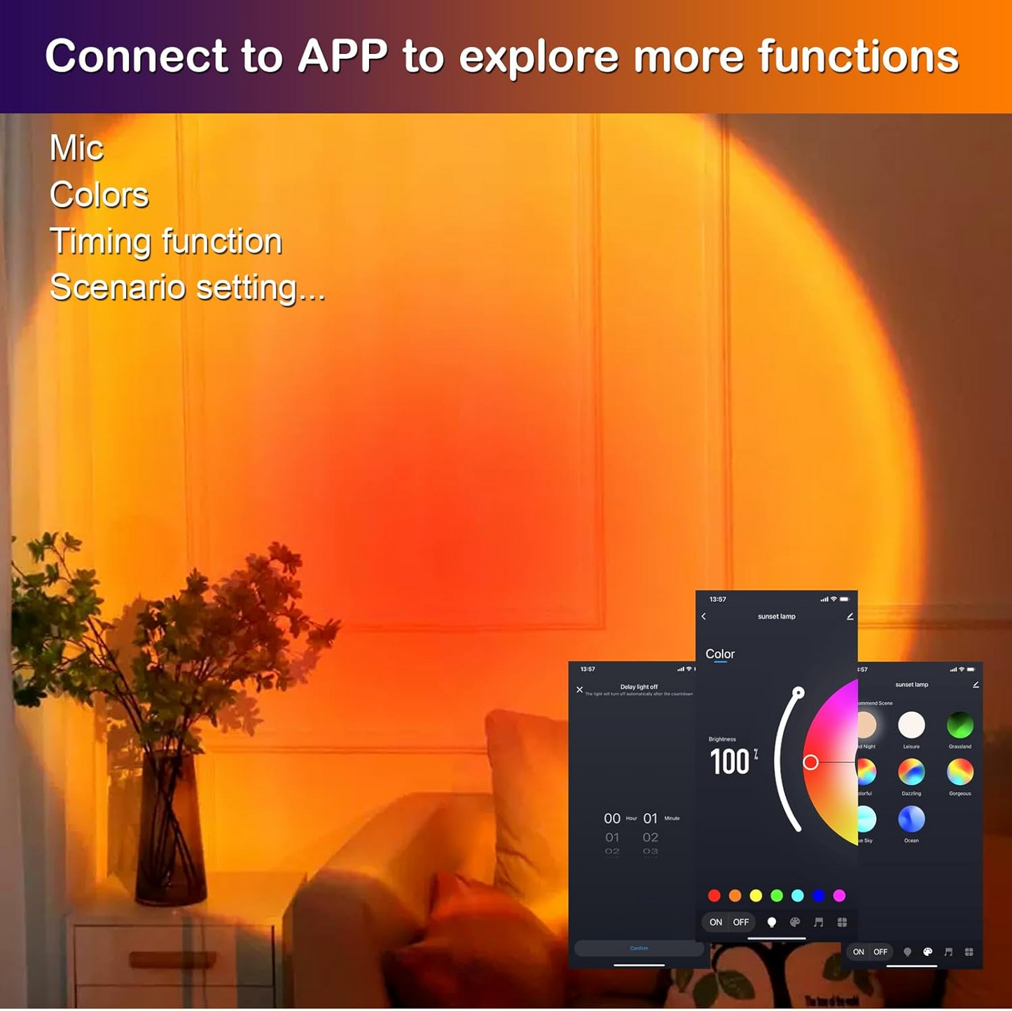 Rainbow Sunset Projection Lamp – Color Changing LED Mood Light with Remote Control