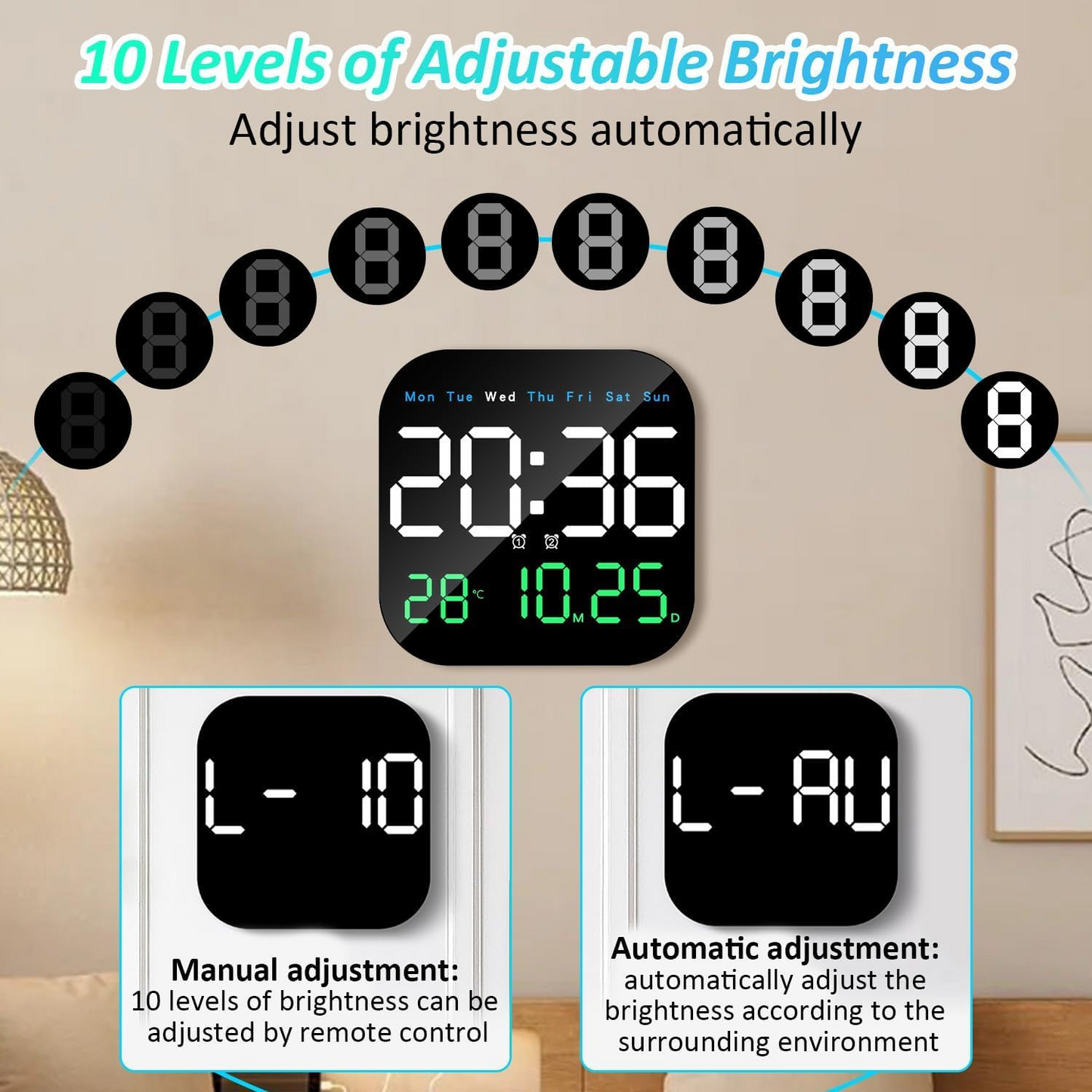 LED Mirror Electronic Clock – Modern Wall & Desk Dual-Purpose Display