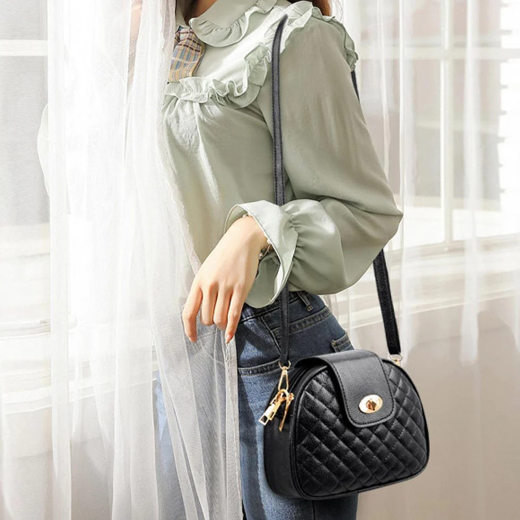 Women's Diamond-Pattern Small Shoulder Bag – Stylish Three Layer Rectangular Crossbody Purse