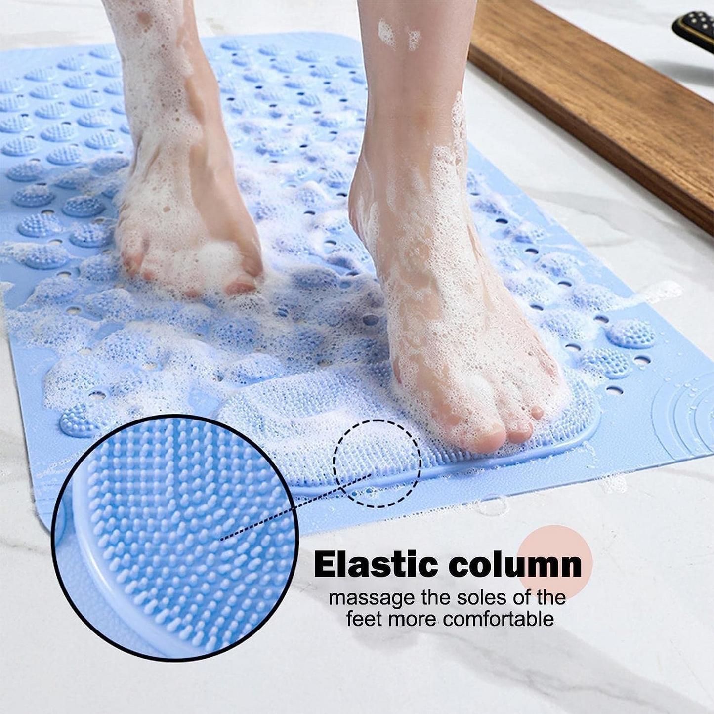 Sky Blue Non-Slip PVC Bathroom Mat Drain Holes