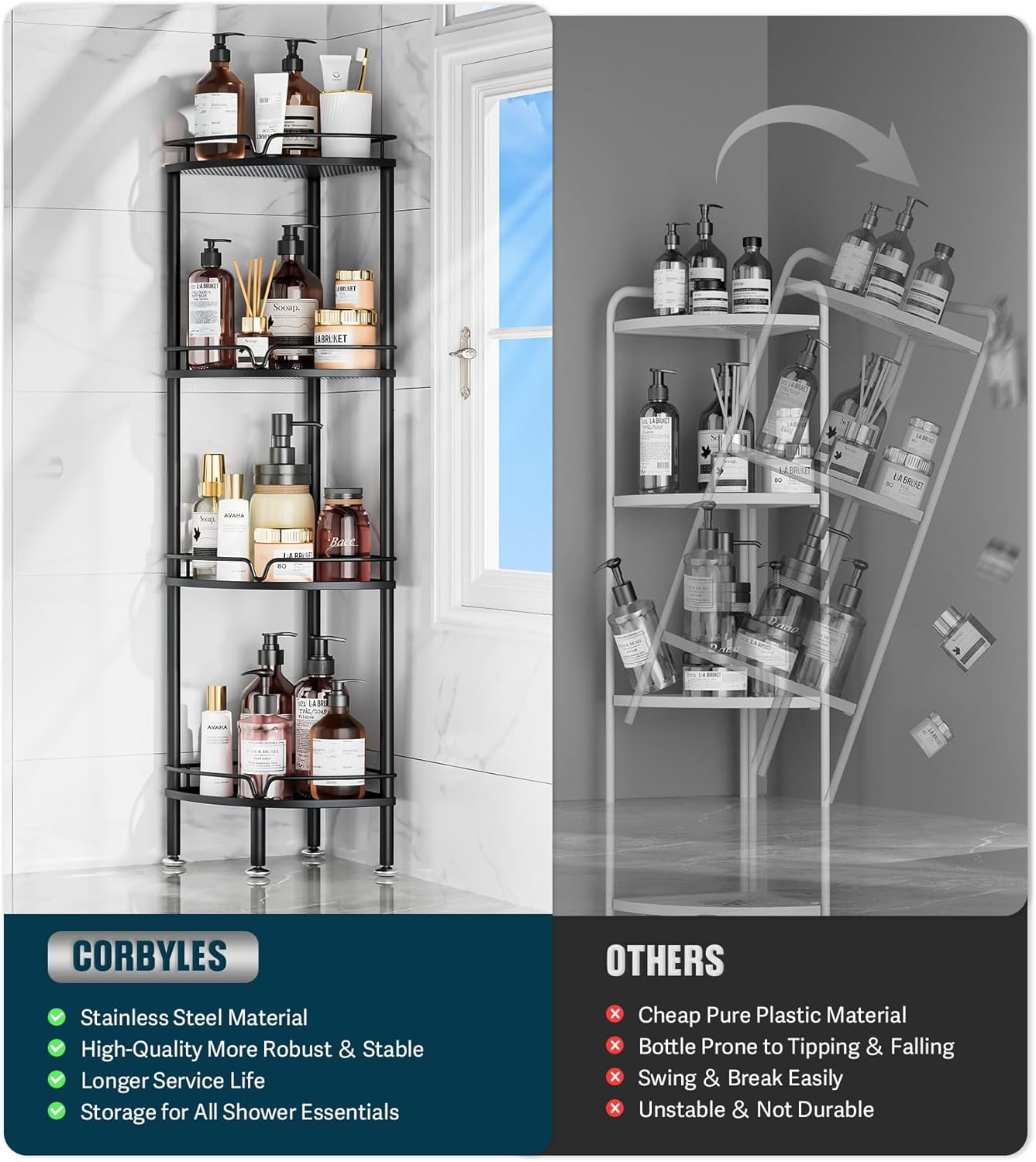 Corner Storage Shelf – Space Saving Organizer for Bathroom & Kitchen