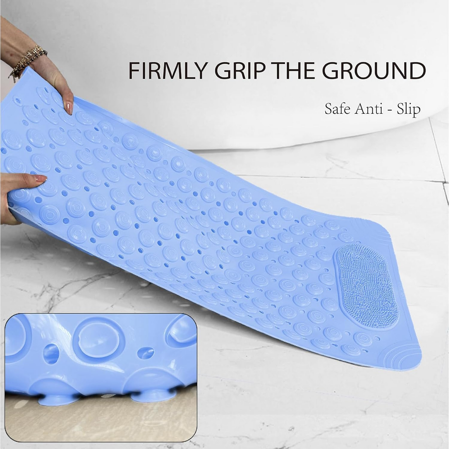 Sky Blue Non-Slip PVC Bathroom Mat Drain Holes
