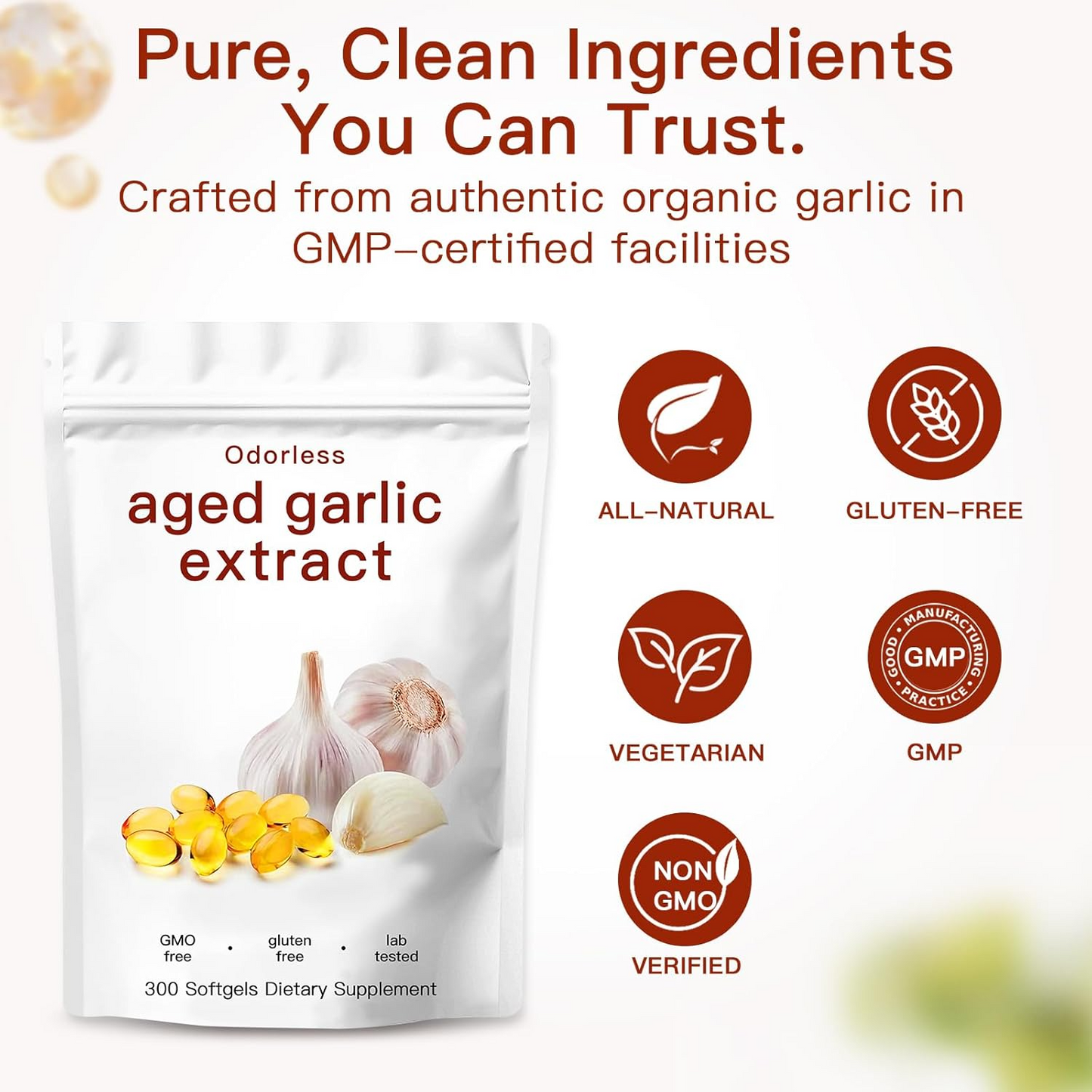 Odorless Aged Garlic Softgels – Heart & Immune Wellness Support