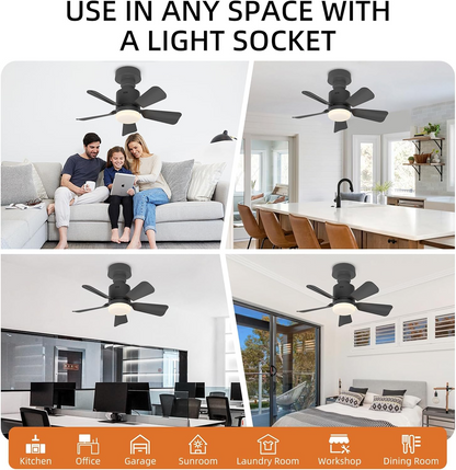 2 in 1 LED Ceiling Fan Light with Remote – Dimmable Socket 6 Blade Fan Lamp