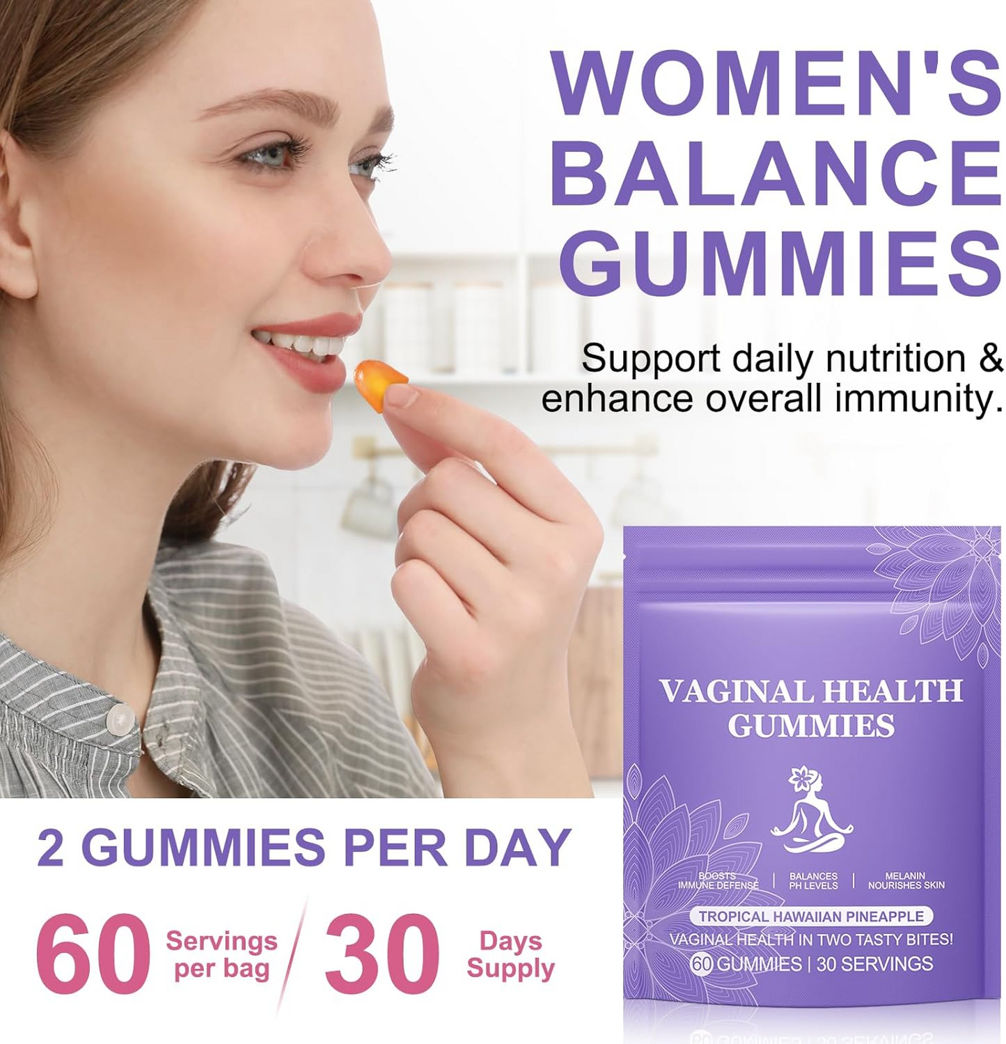 Feminine Balance Gummies – Pineapple Flavor Immune Support Supplement
