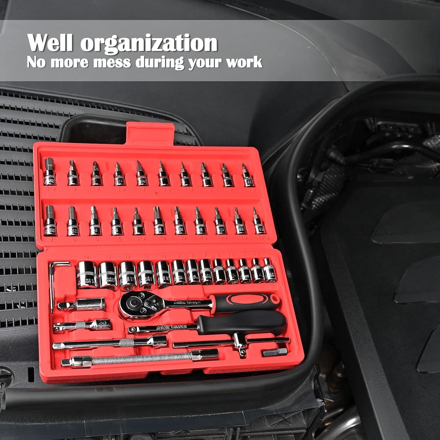 46-Piece 1/4-Inch Socket Wrench Set — Metric Repair Kit