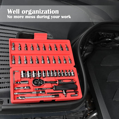 46-Piece 1/4-Inch Socket Wrench Set — Metric Repair Kit