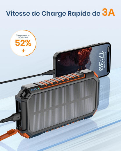 Hiluckey Solar External Battery 27000mAh, Solar Power Bank Charger with 3 USB C Cables Quick Charge