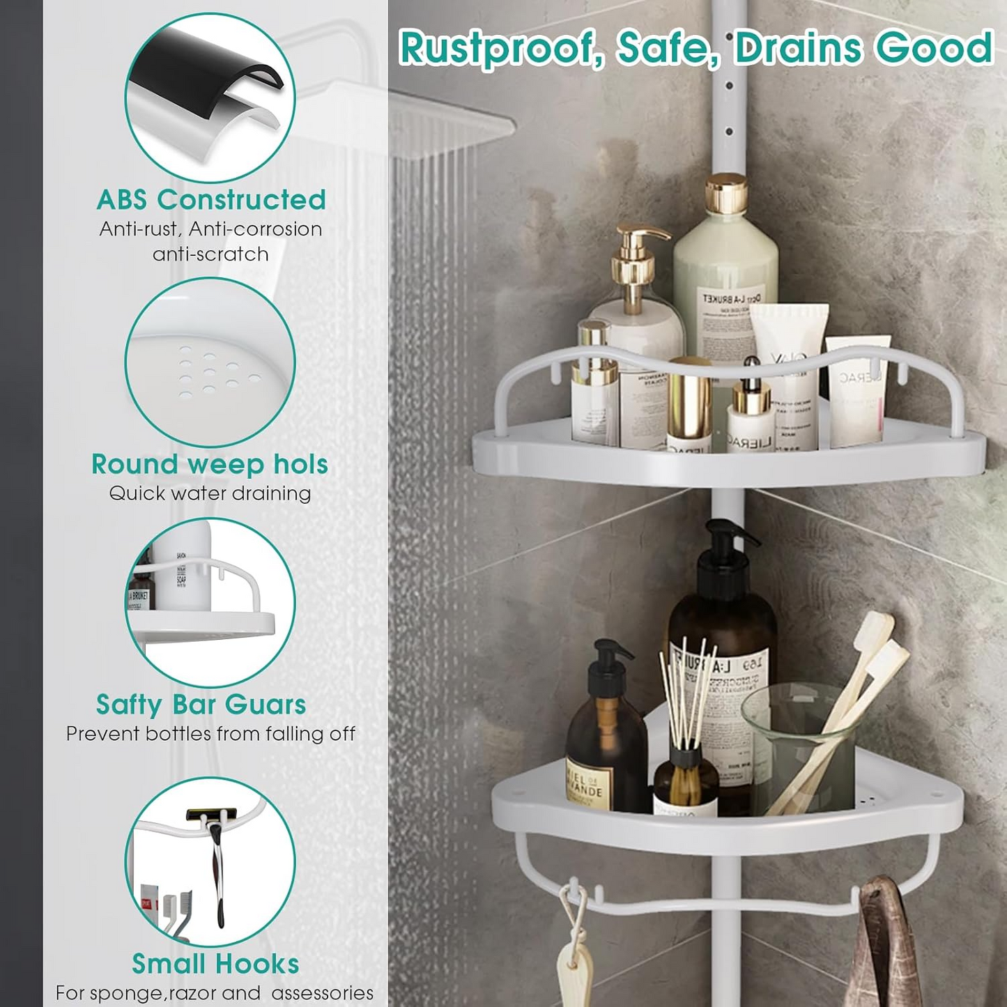 4 Tier Adjustable Bathroom Corner Shelf – Telescopic Shower Storage Rack