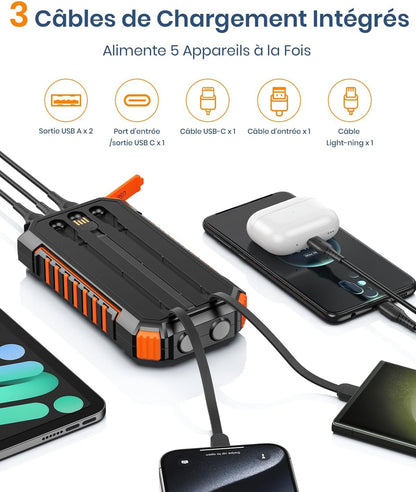 Hiluckey Solar External Battery 27000mAh, Solar Power Bank Charger with 3 USB C Cables Quick Charge