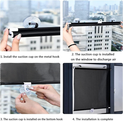 Retractable Car Window Sunshade – Nail Free Suction Cup Blackout Roller Blind