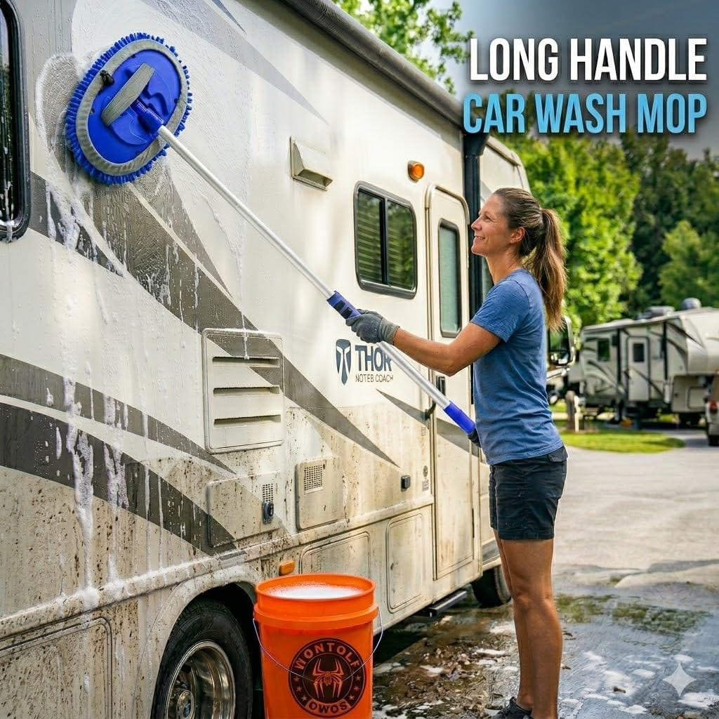 Car Wash Chenille Flat Mop Set – Telescopic Aluminum Alloy Cleaning Mop for Cars & Windows