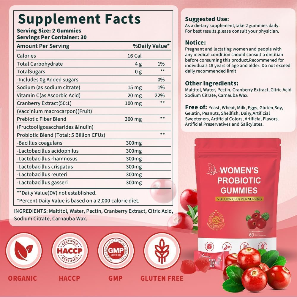 Women’s Probiotic Cranberry Gummies – Daily Balance, Gut & Feminine Health Support