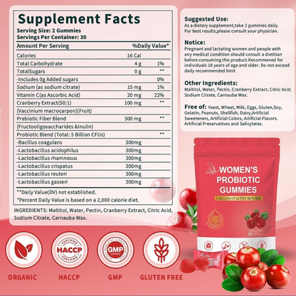 Women’s Probiotic Cranberry Gummies – Daily Balance, Gut & Feminine Health Support
