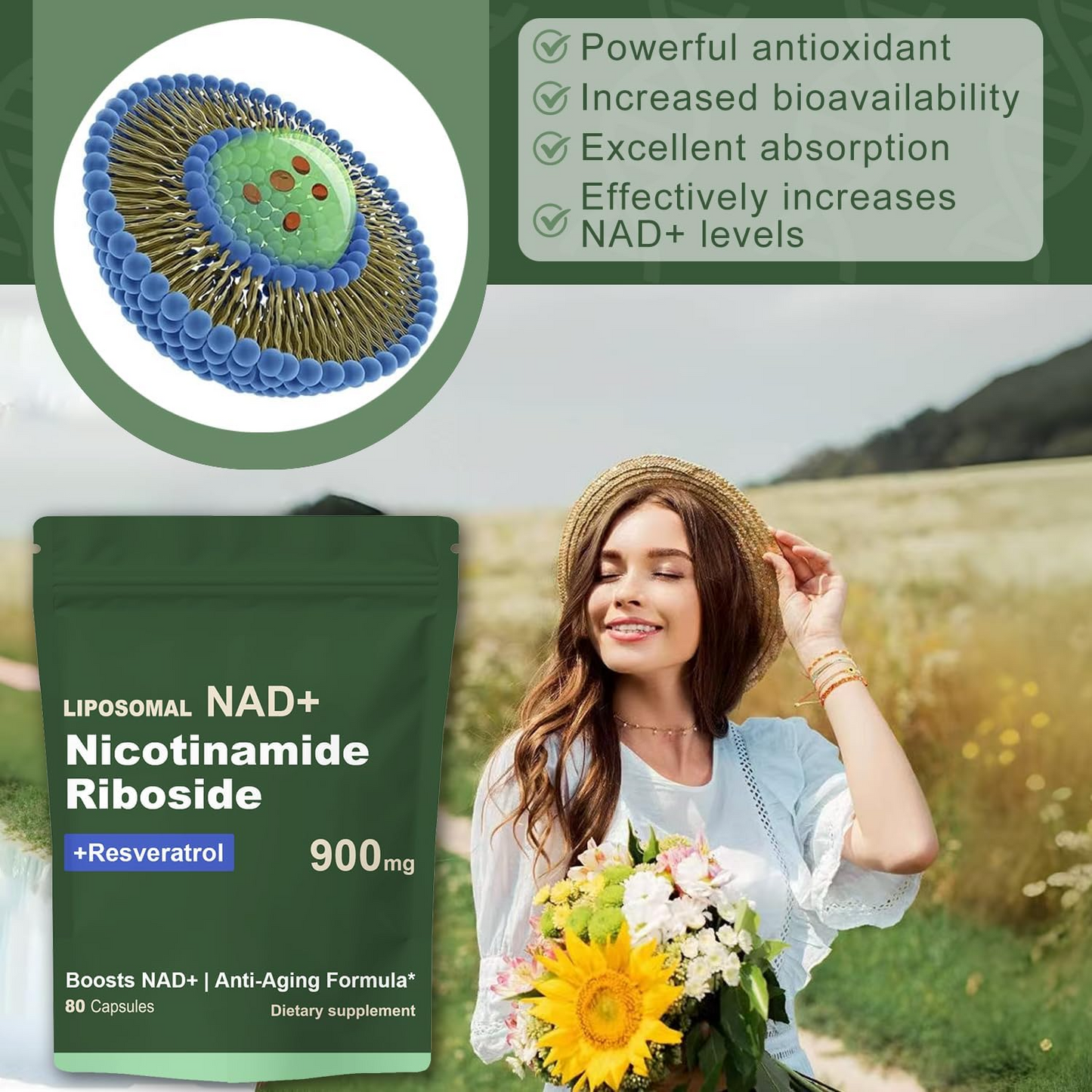 Liposomal NAD+ Support Capsules with Nicotinamide Riboside